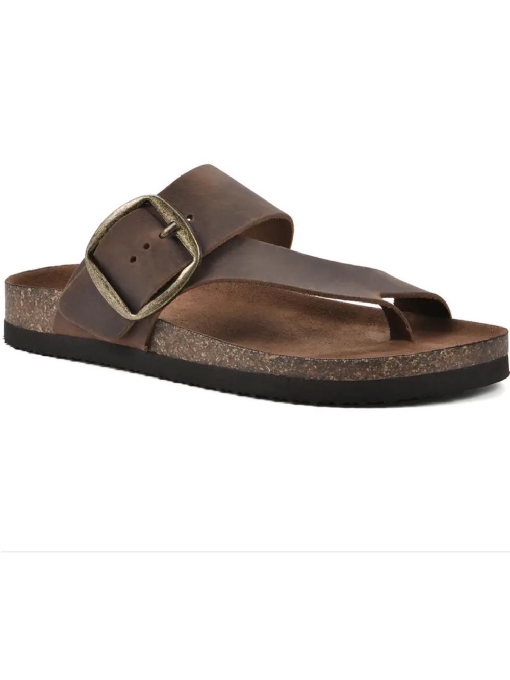 White Mountain Brown Leather Toe-Post Sandal with Buckle NWOT or box